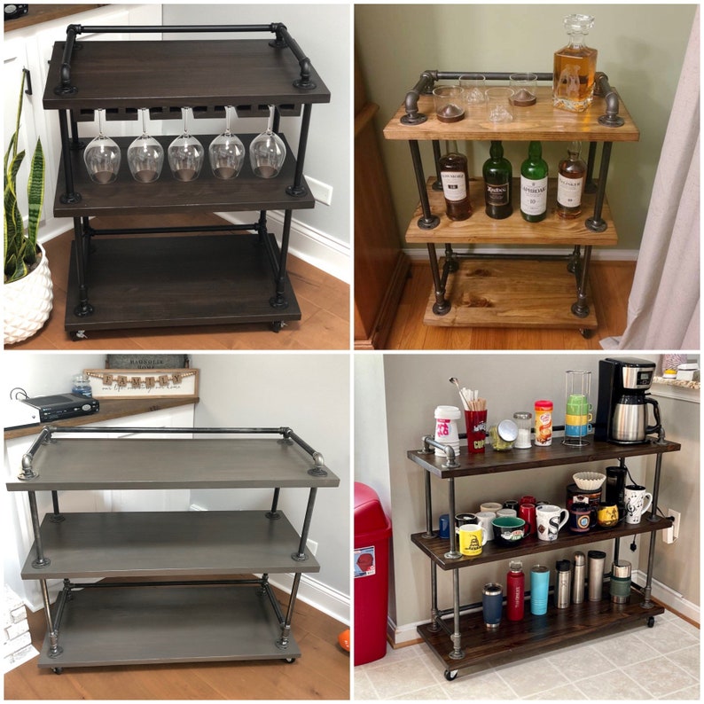 Industrial Bar Cart, Industrial Beverage Cart, Rolling Cart, Coffee Cart, Kitchen Island, Rolling Beverage Cart, Wine Cart, Kitchen Island image 4