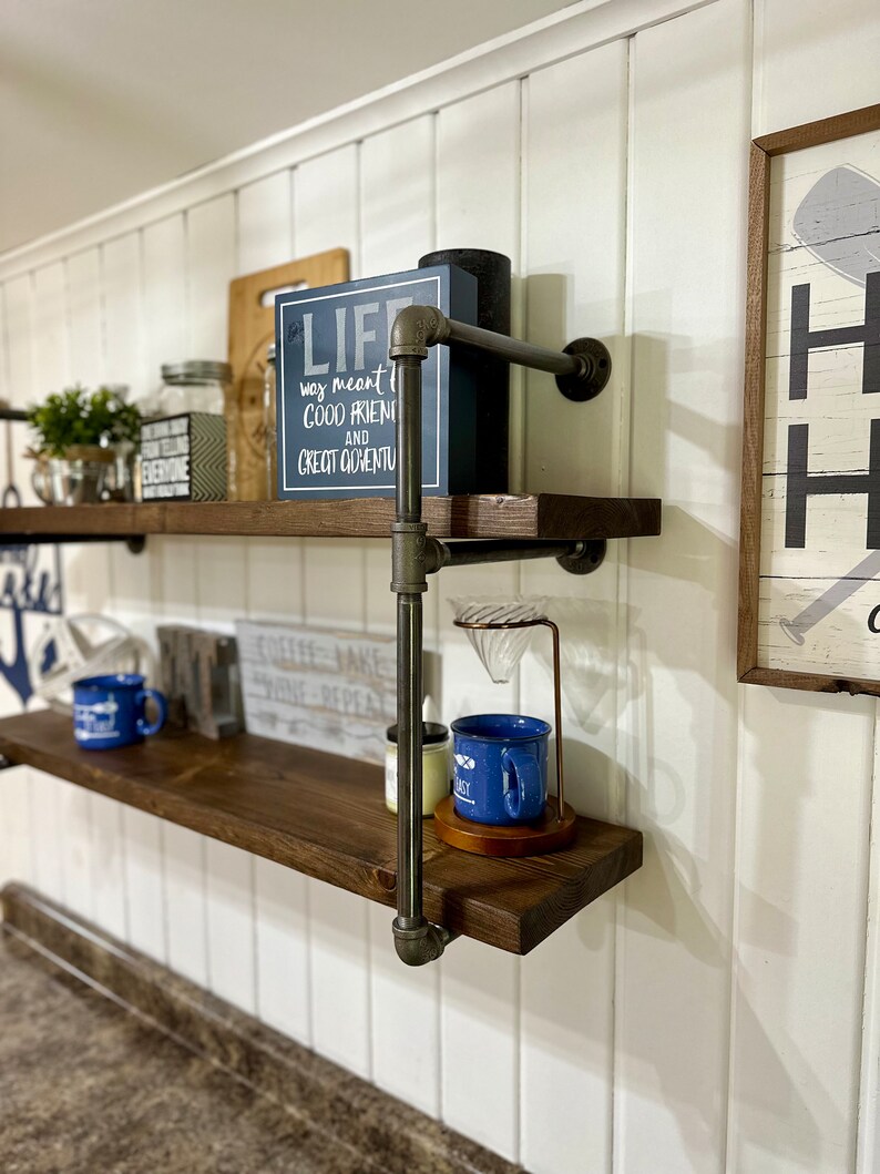 Industrial Pipe Floating Shelves | Farmhouse Wall Mounted Bookcase bild 2