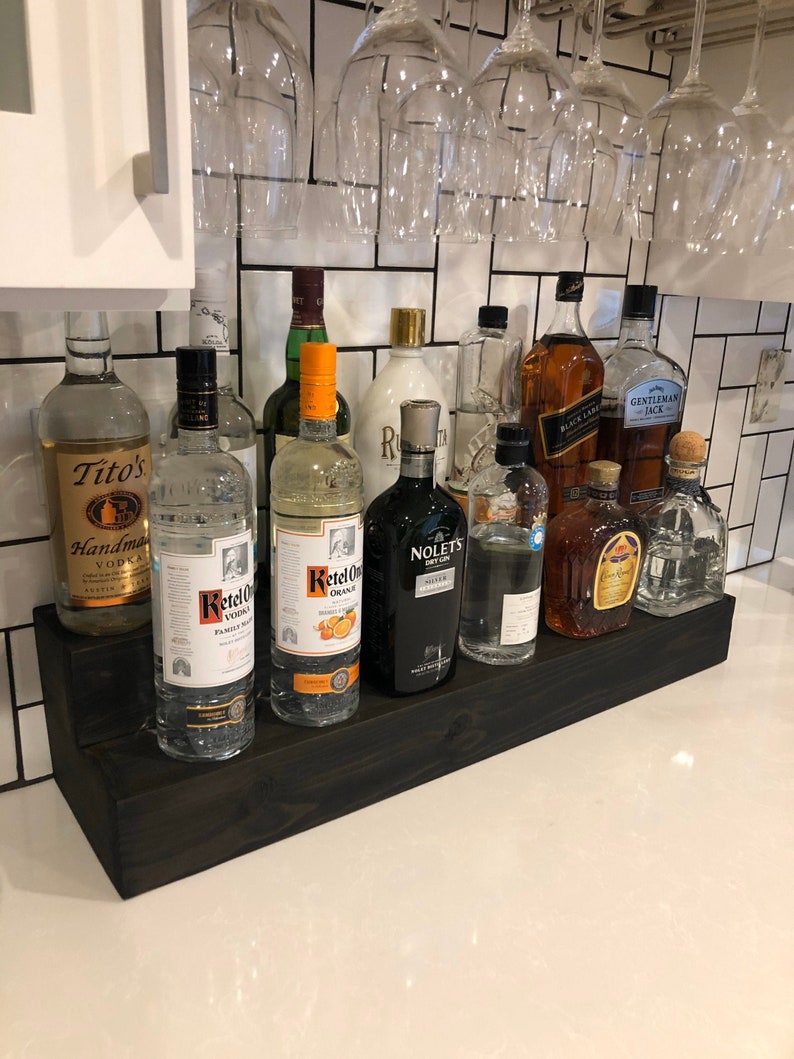 Wood Liquor Shelves Bar Shelves Tiered Bottle Display Etsy