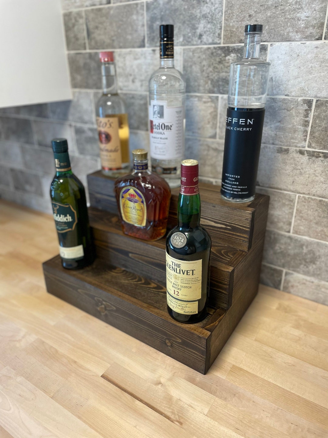 Liquor Bottle Display Tiered Bottle Shelf Bar Organization Etsy