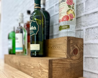 Handmade Tiered Liquor Bottle Display: Wooden Bar Shelf