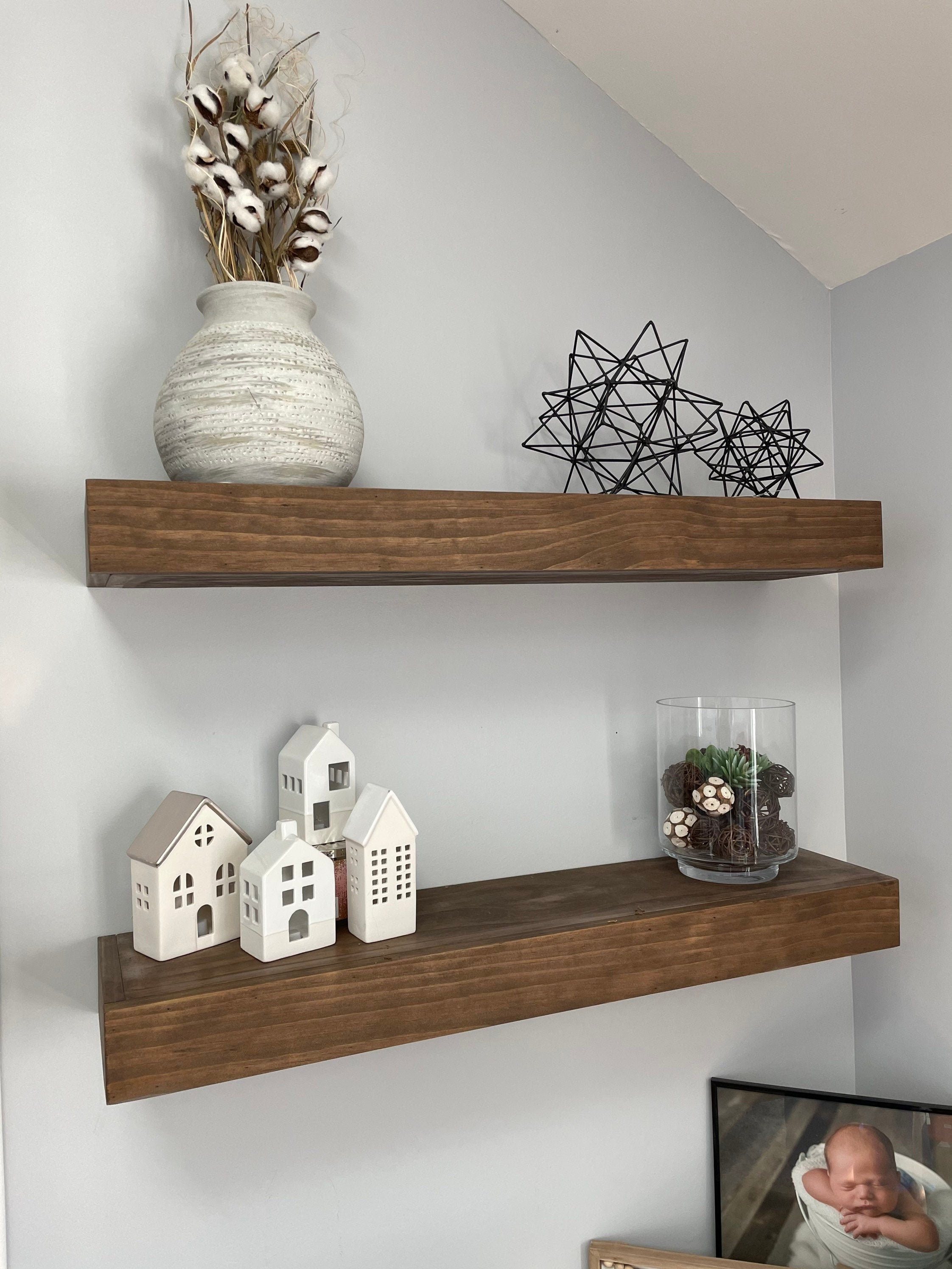 Knotty Pine Corner Floating Shelf 8 Deep - Rustic