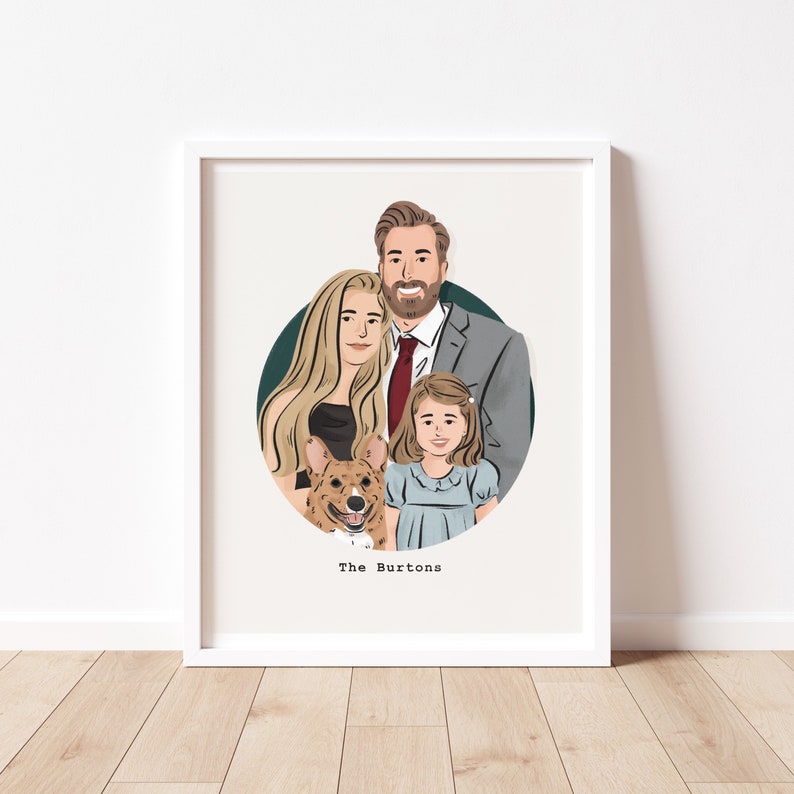 Custom Family Portrait, digital family illustration, family drawing, anniversary gift, custom portrait with pets, Christmas gift 