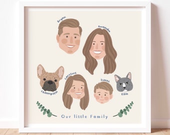 Ilustración de retrato familiar personalizado (retrato digital)