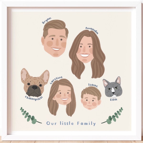 Cute Custom Family Portrait Illustration (digital portrait)