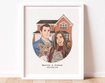 Custom Family Portrait with House in Background (digital portrait)