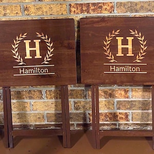 Personalized tv table with name, initials, logo or custom text|folding tv tray| engraved wooden table|serving tray