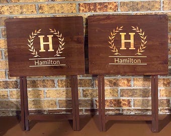 Personalized tv table with name, initials, logo or custom text|folding tv tray| engraved wooden table|serving tray