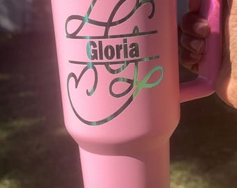 40 ounce insulated rainbow tumbler with name, monogram initials, or custom text, Rainbow plated tumbler with handle, gift for family