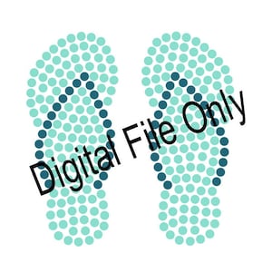 Puede incluir: Un diseño de archivo digital de dos chanclas de color azul turquesa con un patrón de lunares. El texto "Digital File Only" se superpone a la imagen.