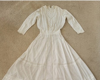 Authentic Early 1900's Antique White Edwardian Victorian Long Dress Size Extra Small XS