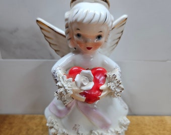 Napco February Angel Figurine AR1362 Birthday with Heart 1950's