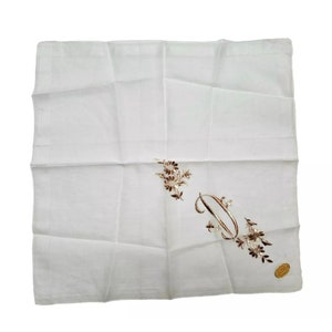 Vintage oro bordado monograma letra "D" Hanky Hankerchief 14"x14" Suiza RN-14750