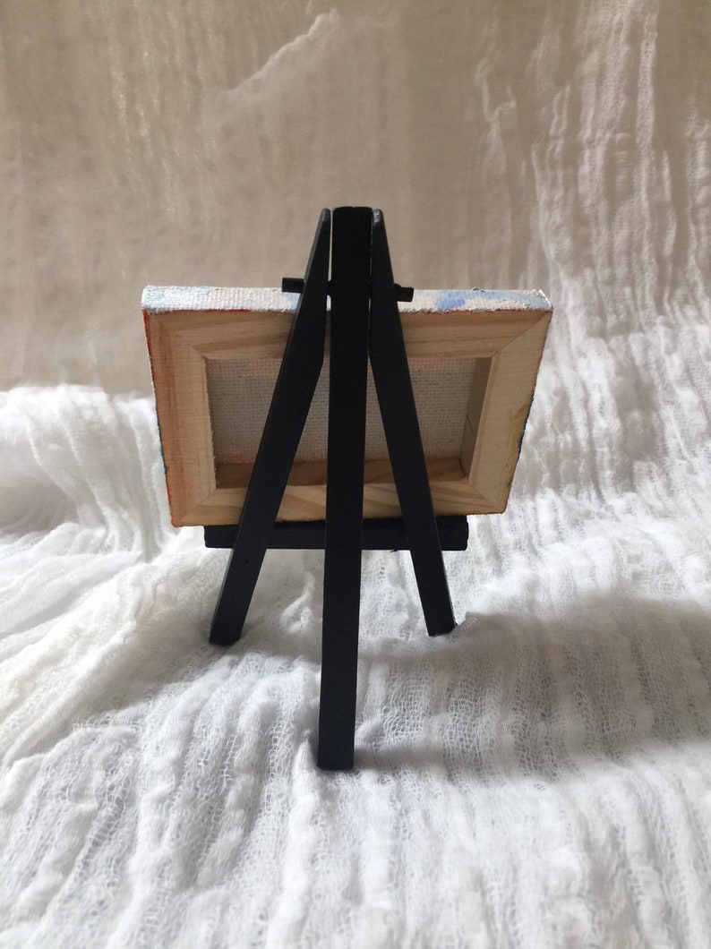 Tiny Ocean Front Oil Painting with Black Easel
