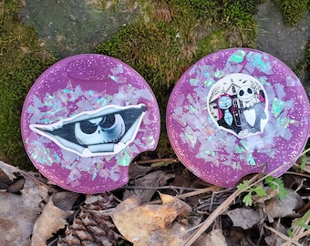 Juego de 2 posavasos de coche de Jack y Sally