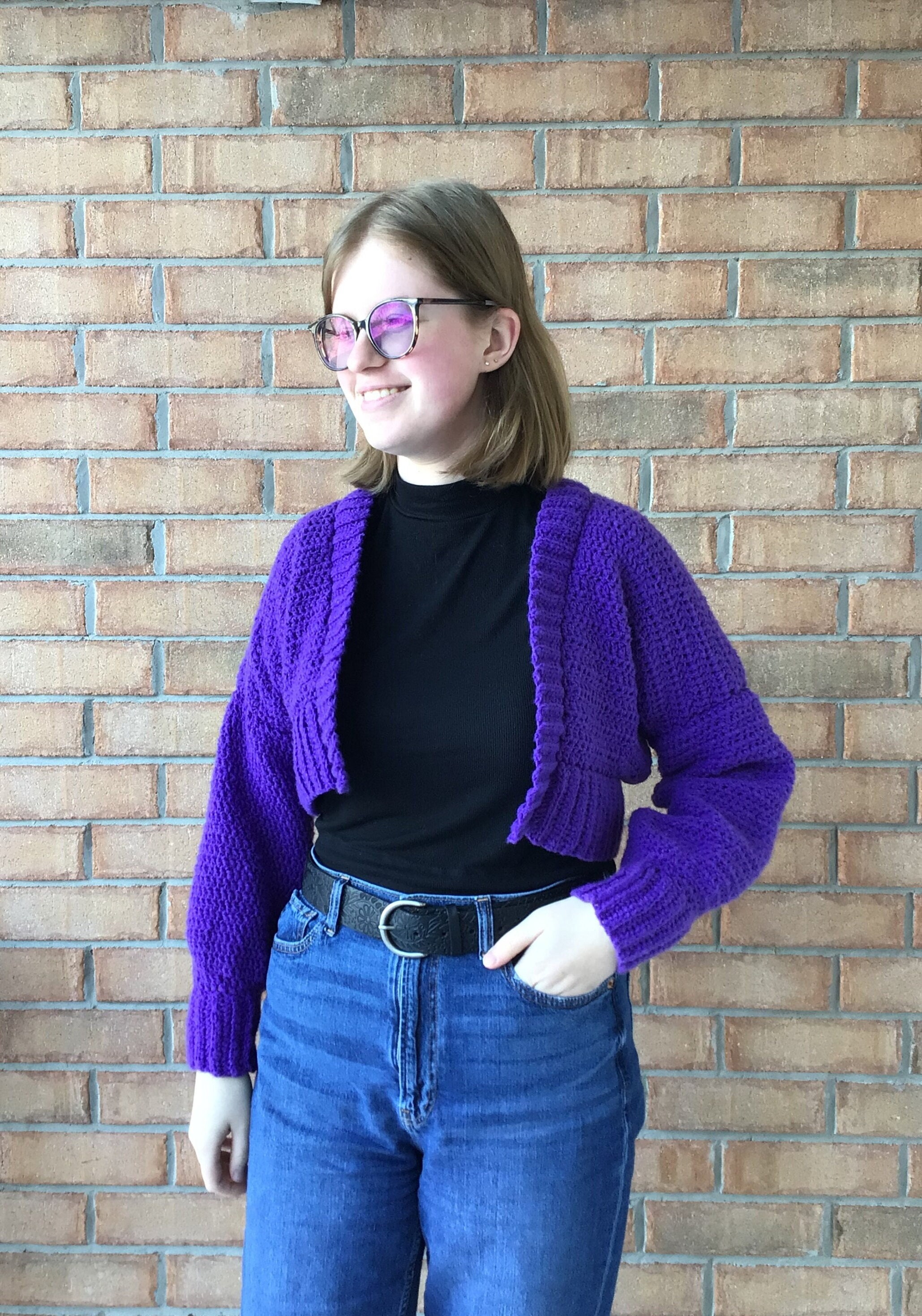 Purple Crochet Crop Cardigan