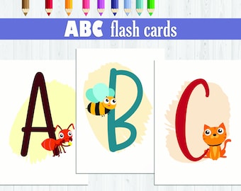 Animal Alphabet Flash Cards - Homeschool activities - ABC Cards - Printable alphabet