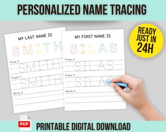 Personalized Name Name Tracing Pages, Learn to write name, Custom Name Spelling Lined Worksheets