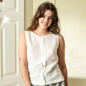 TARIFA Linen tops for women in Spring/Summer colour palette, Sleeveless Summer Linen Top, Linen bouses, summer outfit, summer beachwear White