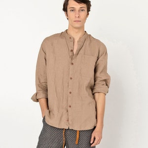 BILBAO Men's Loose Fit Linen Shirt with buttons, Long Sleeve Soft Linen Shirt for Men, Classic LINEN shirt /Fall Outfits 2023 image 1