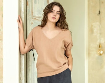 MALAGA Linen blouse, linen top, oversized shirt, womens linen top, organic linen, casual wear, smart casual