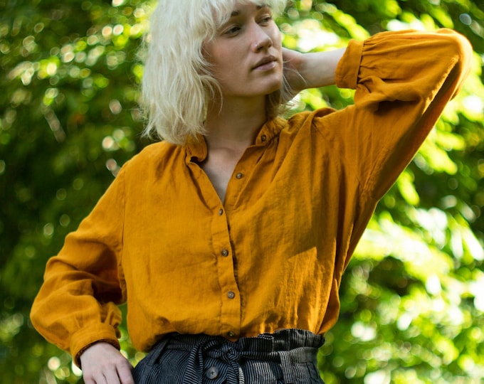 VERONA Stonewashed Linen Peasant Top