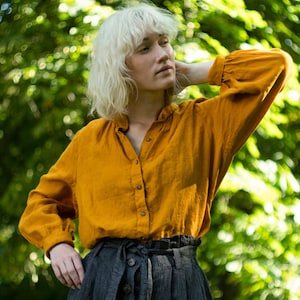 VERONA Stonewashed Linen Peasant Top, Womens' Linen Victorian Blouse with Puffy Sleeves, Loose Silhouette Blouse, Cottagecore, Fairycore