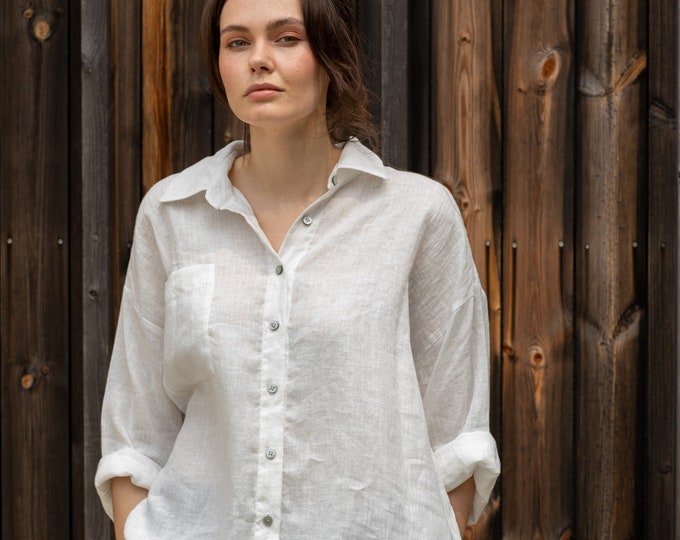CANNES Oversize white Linen shirt
