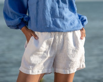 MARSEILLE Natural Linen Shorts Summer Outdoors/ Plus Size / LINEN Sleepwear