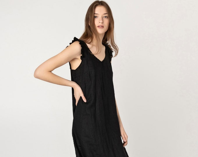 SYDNEY Organic Linen Dress in Black