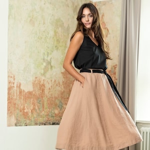 VALETTA Linen Skirt With Elastic Band, Romantic skirt, Linen clothing, Summer Skirt for Women
