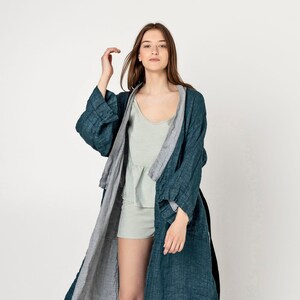 NAGOYA Accappatoio Kimono in lino naturale, Peignoir en Pur Lin, Peignoir en Lin Pour Femme, Kimono en Lin, Abbigliamento per la casa elegante immagine 2