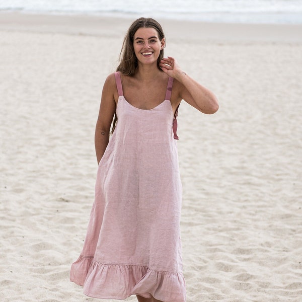 ALICANTE Smock Soft Linen Dress/ Summer Outdoors Beach Midi Soft Linen Dress/ Festival Outfit/ Many colors to choose from