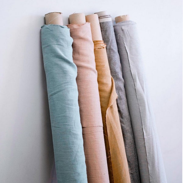 Organic Linen Fabric for DIY sewing and quilting. Natural Stonewashed 100% Linen Flax material