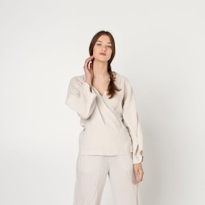 SEOUL - Linen Pyjamas Set, Kimono Linen Top, Linen Homewear, Natural Breathable Linen Sleepwear for Woman