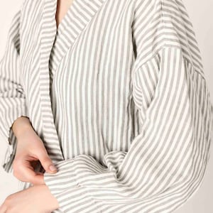KOBE pure Linen Kimono jacket for Woman, Striped Linen Jacket, Home Loungewear, unisex jacket, unisex clothing, kimono robe image 2