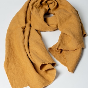 Yellow Linen Scarf, Lightweight Breathable Shawl image 1