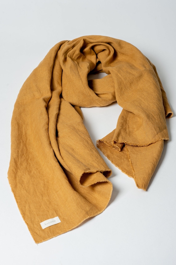 Yellow Linen Scarf, Lightweight Breathable Shawl