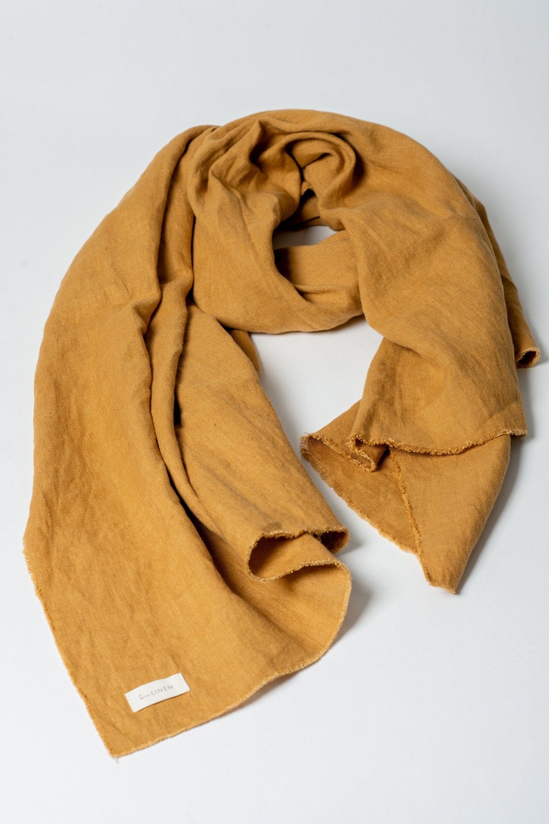 Yellow Linen Scarf, Lightweight Breathable Shawl image 1