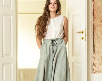 SILVES Linen summer skirt, Handmade linen skirt with pockets, cottagecore, classical style, retro style