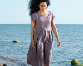 GENEVA Minimalist Natural Linen Dress