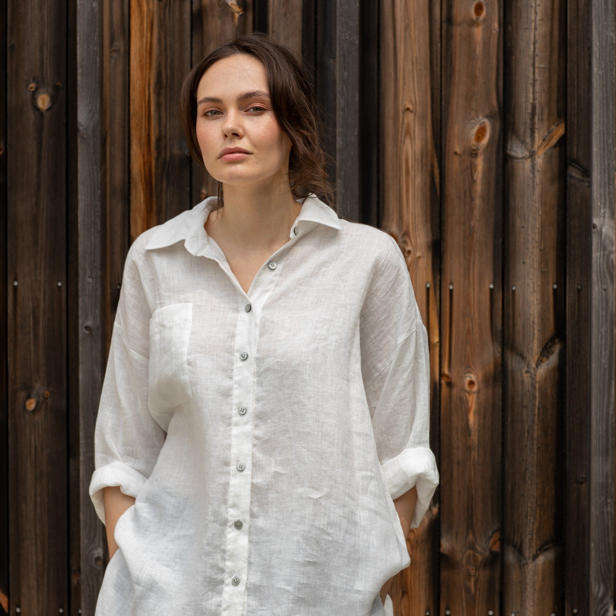 oversized women's linen button down shirt