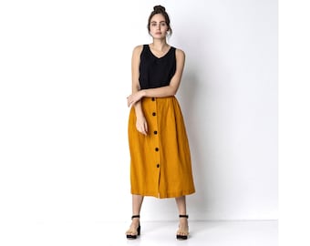 DIJON Leinenrock mit Seitentaschen, Naturleinen, Bio Leinen, Cottagecore, Dark Academia, Retro-Stil