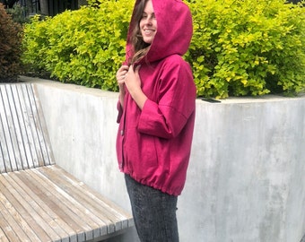 Linen Plus Size Hoodie, Oversize Summer Blazer Jacket