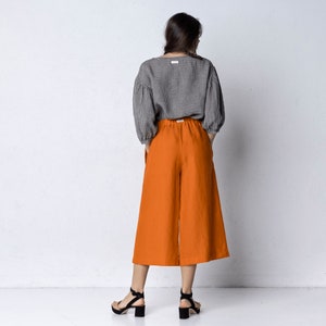 ORLEANS Linen Culottes for Women, High Elasticated Waist Maxi Linen Pants, Plus Size Pants , Festival Outfit, smart casual, office outfit image 3
