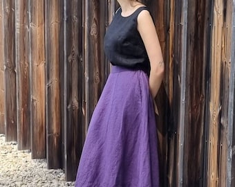 MELIHA Linen Skirt With Pockets, Linen Skirt With Elastic Band, Romantic skirt, Linen clothing, Summer Skirt for Women, retro style