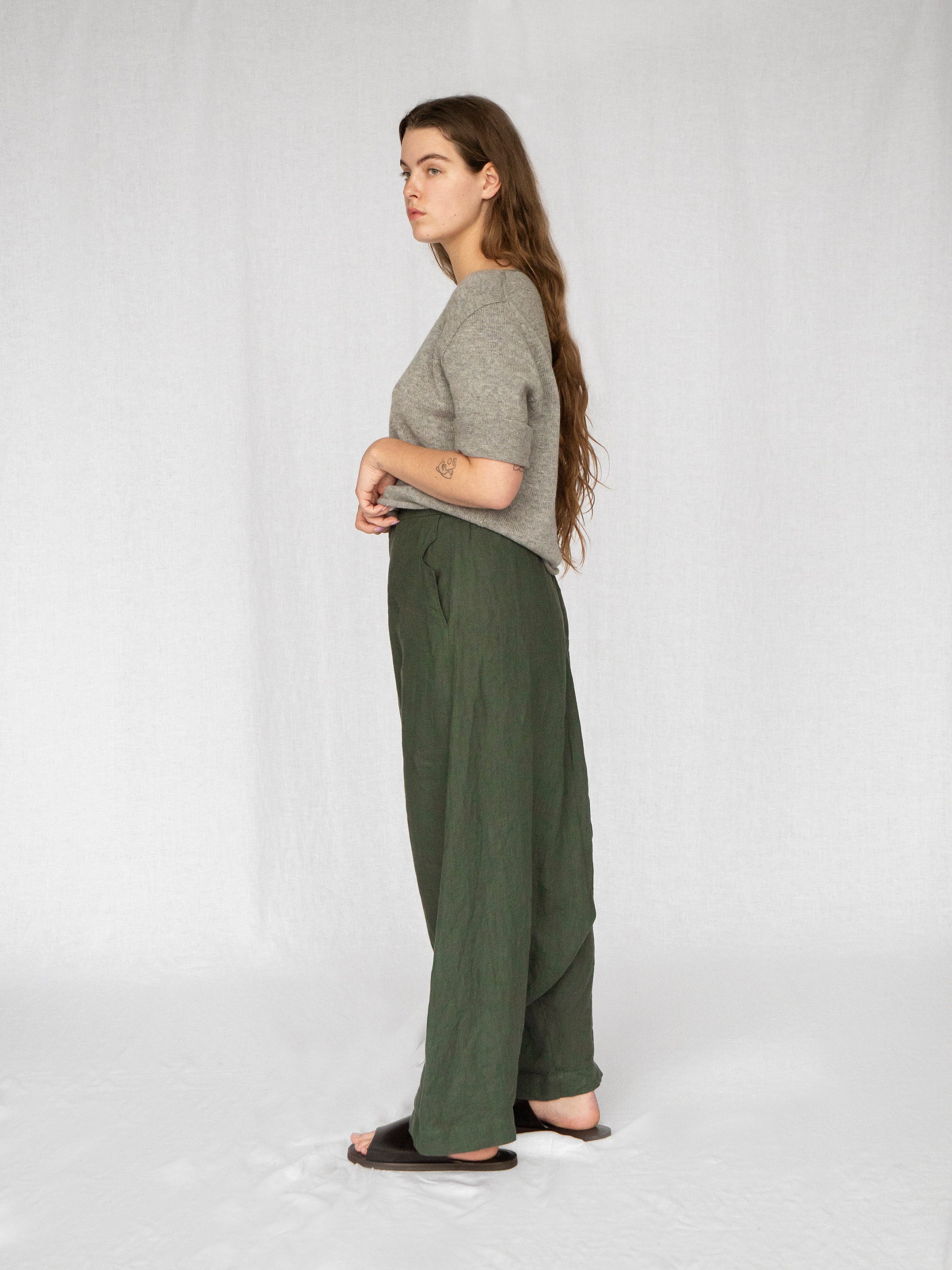 CALGARY Women's Natural Linen Pants with Pockets, Flax pants, Plus Size