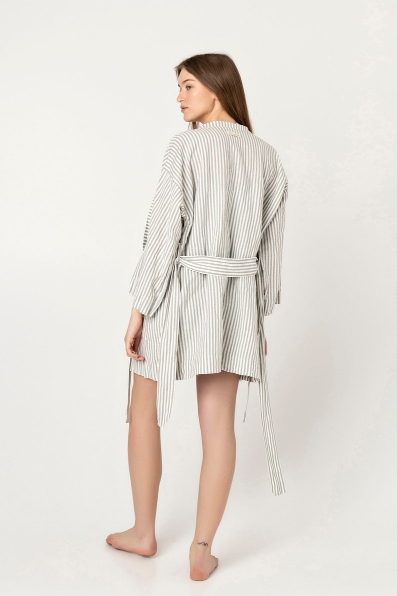 KOBE pure Linen Kimono jacket for Woman, Striped Linen Jacket, Home Loungewear, unisex jacket, unisex clothing, kimono robe image 4