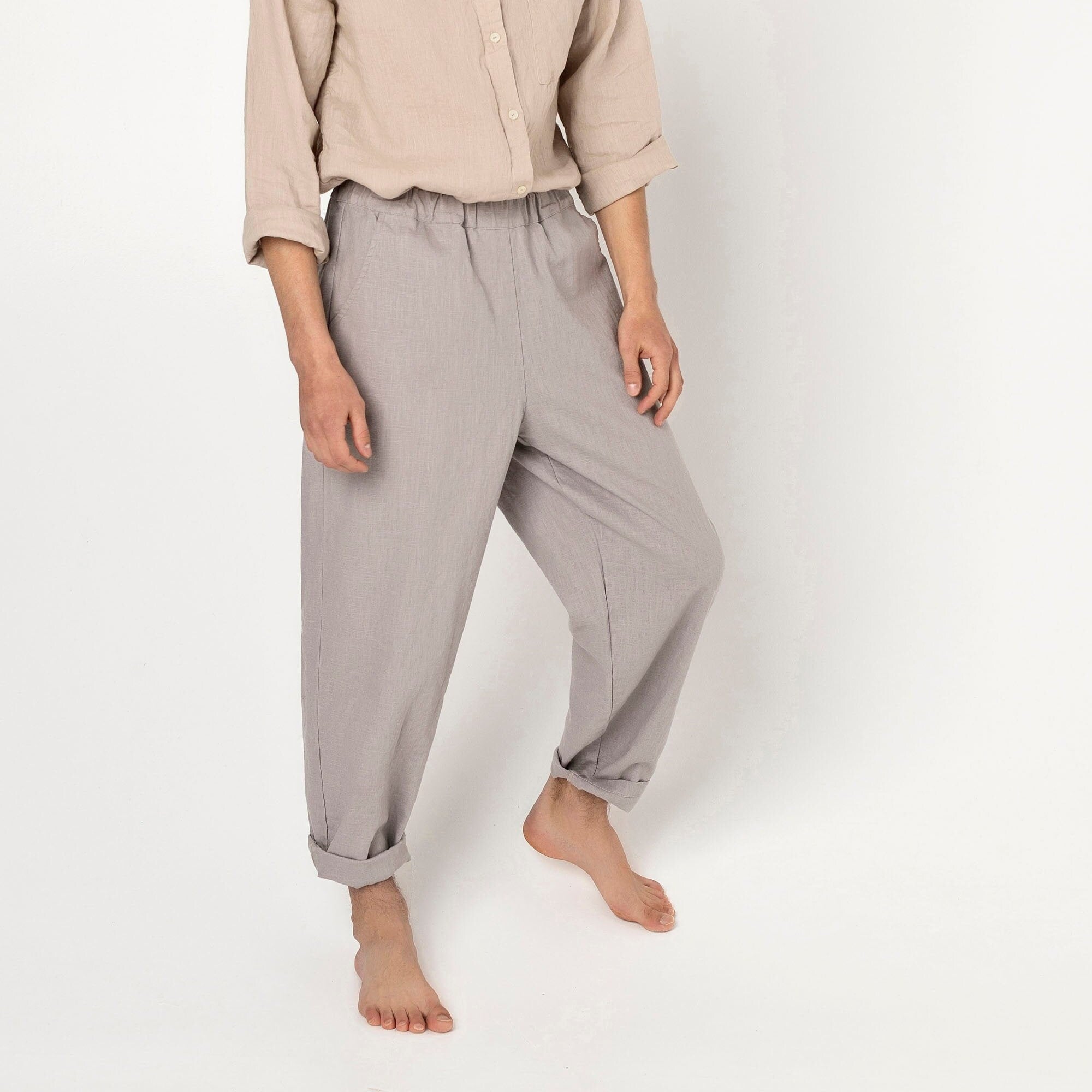 Comfy Classics: Classic White Linen Pants for Men, Wedding Dress