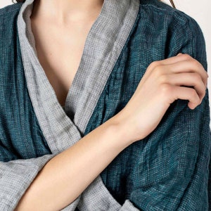NAGOYA Accappatoio Kimono in lino naturale, Peignoir en Pur Lin, Peignoir en Lin Pour Femme, Kimono en Lin, Abbigliamento per la casa elegante immagine 7